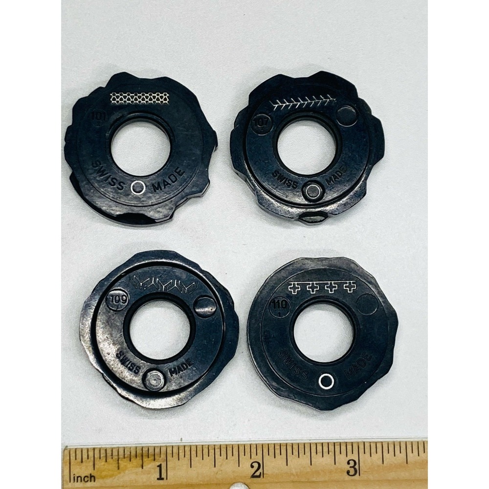 4 Vintage Elna Sewing Machine Stitch Pattern Disc Cam SwissMade #101 107 109 110